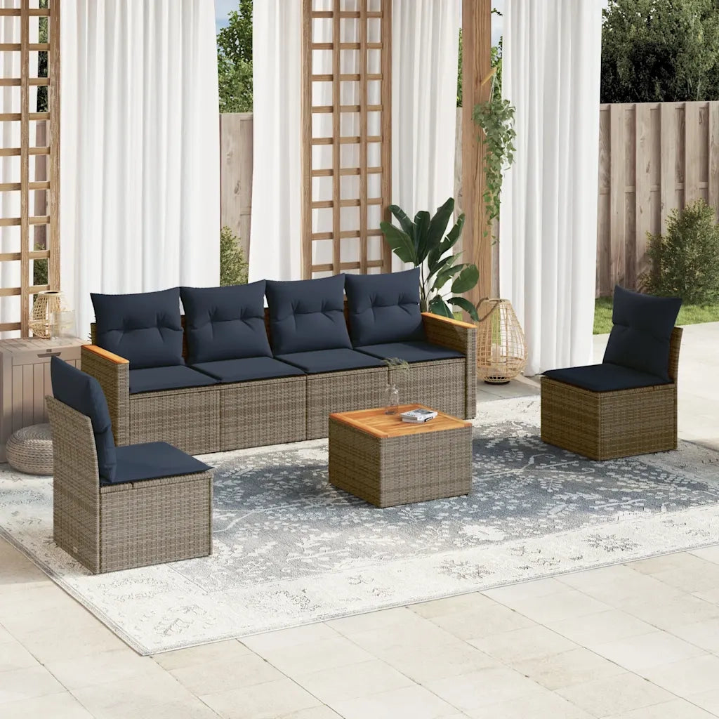 Set Divani da Giardino 7 pz con Cuscini Grigio in Polyrattan 3225872
