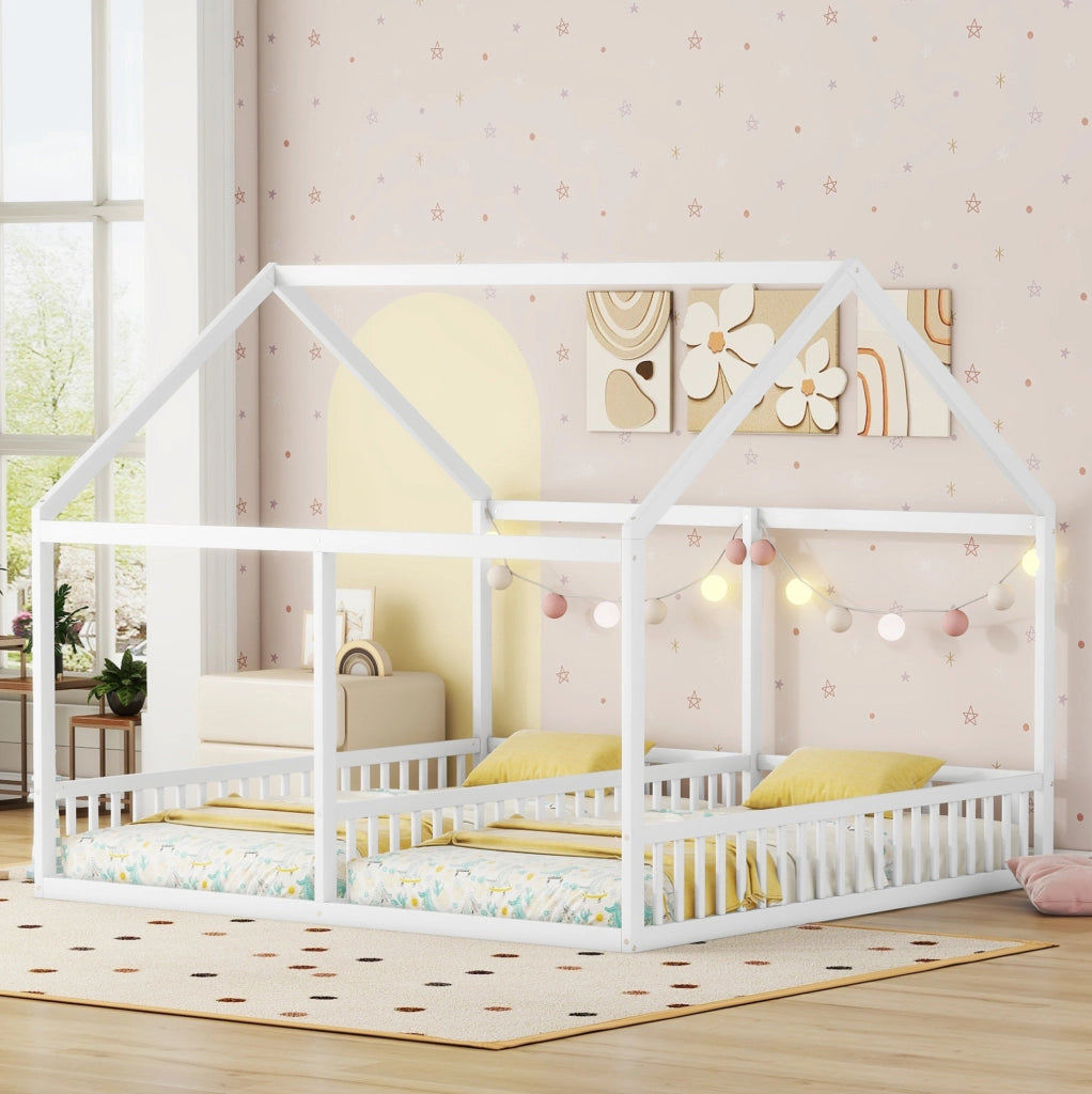 Letto per bambini 2 in 1 a casetta 90x200 cm bianco