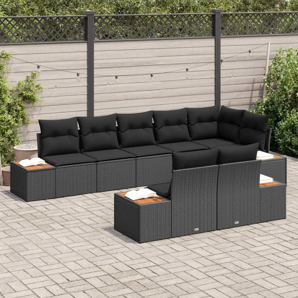 Set Divano da Giardino con cuscino 8 pcs Nero Polyrattan