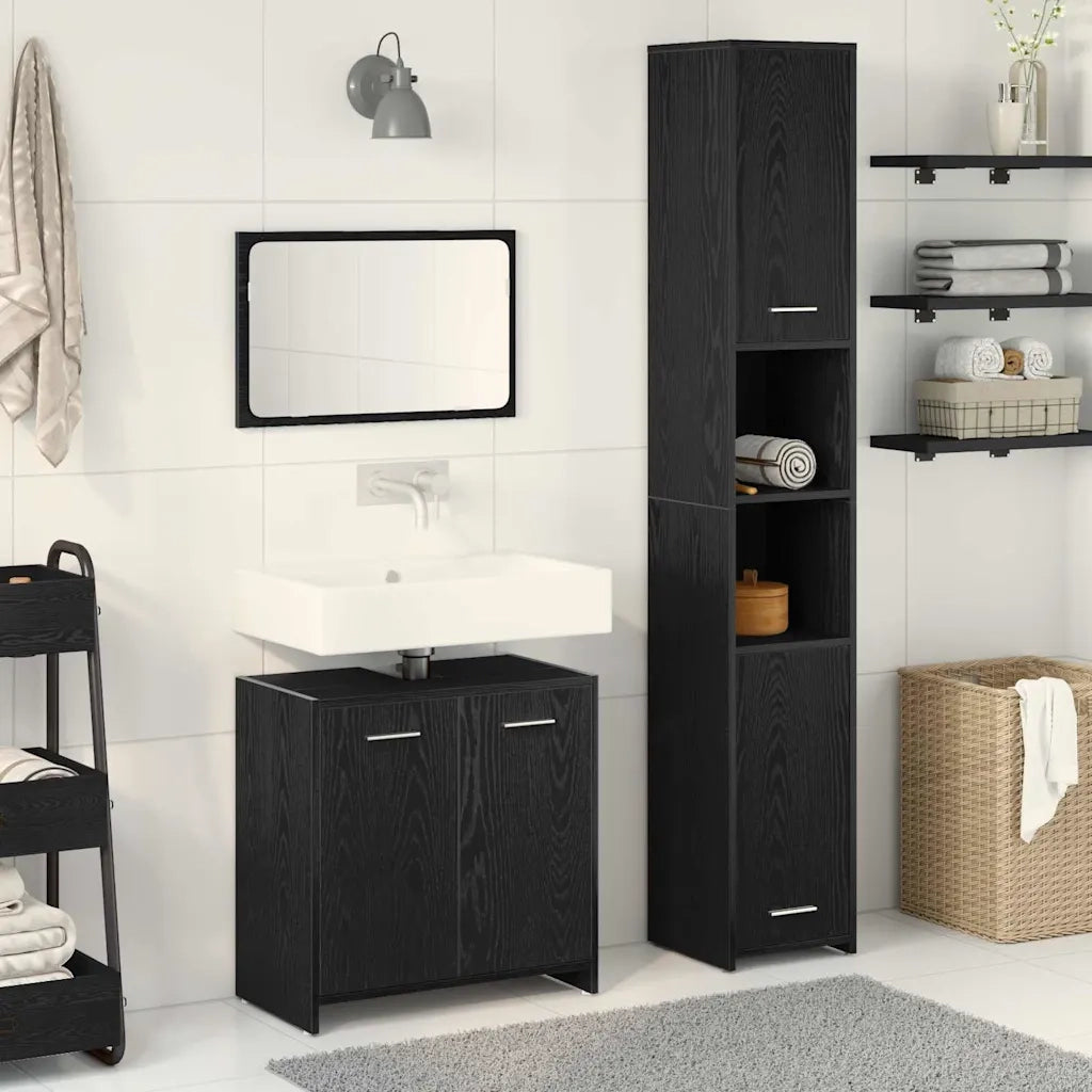 Set di mobili per il bagno 3 pcs Rovere Nero Legno multistrato 3332507