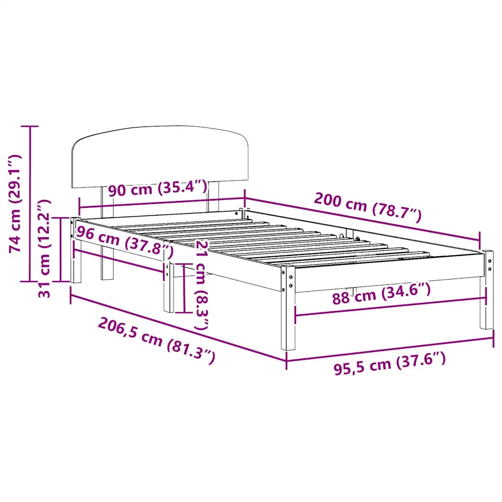 Letto singolo | Letto per adulti | Struttura del letto Naturale 90 x 200 cm Pino massello