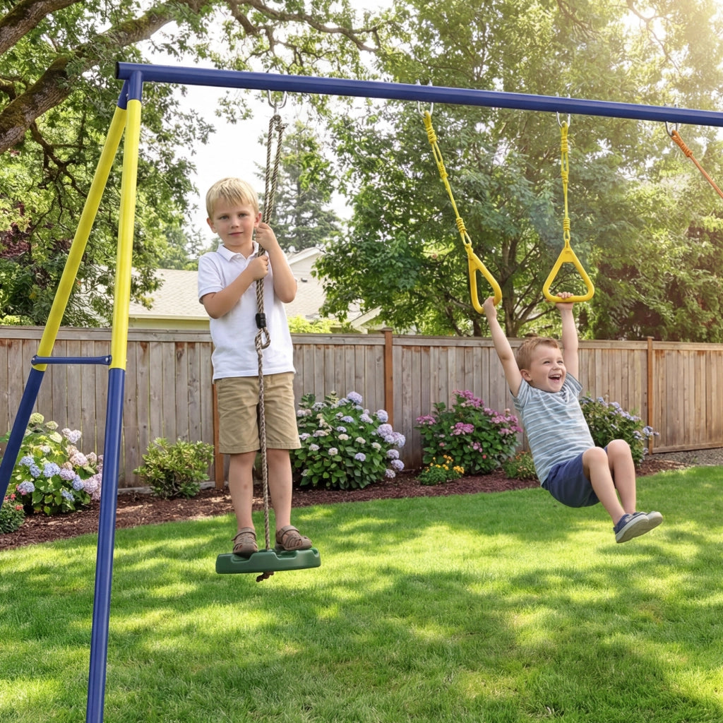 Altalena da Giardino 285x160x181 cm per Bambini 3 in 1 in Acciaio e PE Multicolore