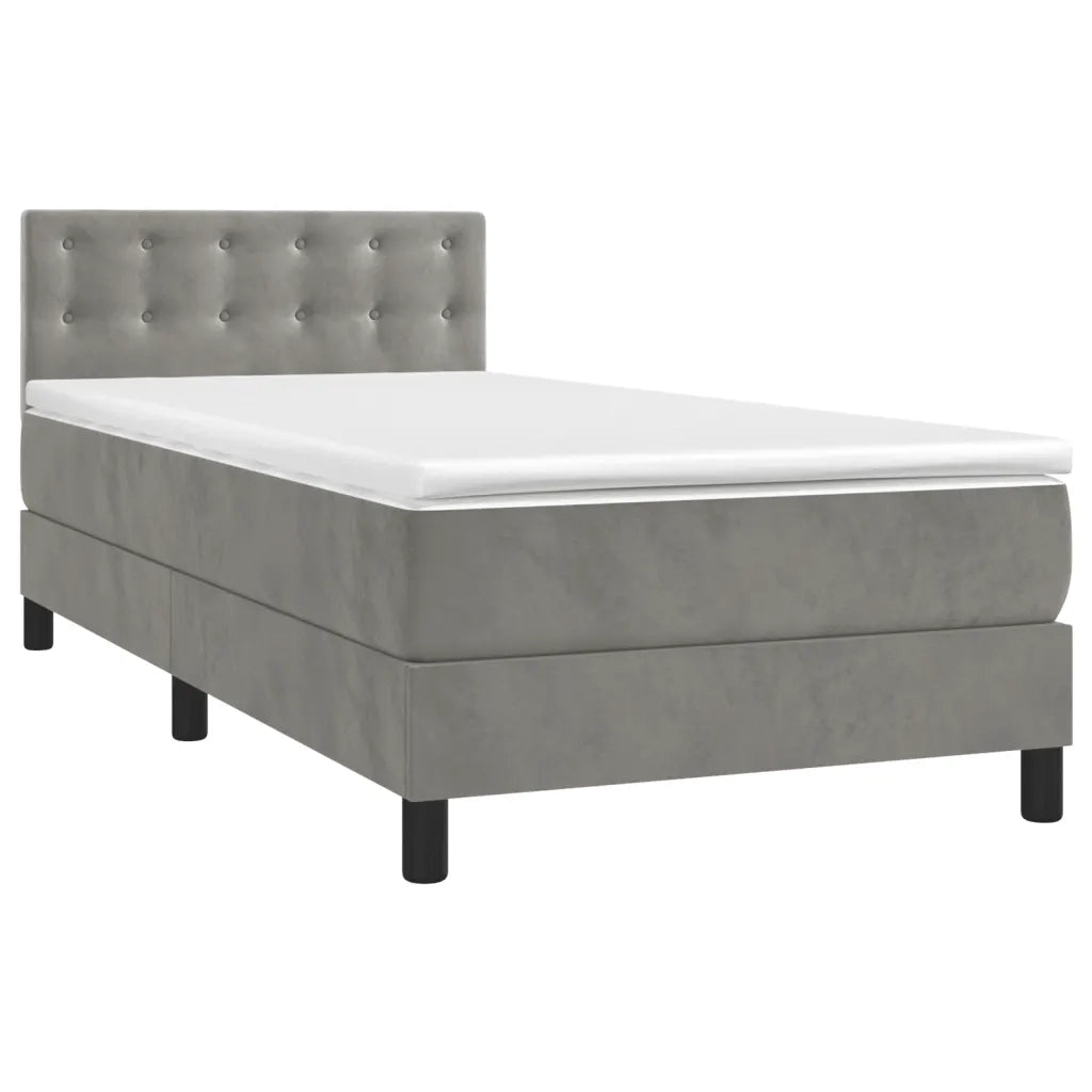 Letto a Molle con Materasso e LED-Struttura Letto con Materasso Grigio Chiaro 90x190 cm Velluto 226550
