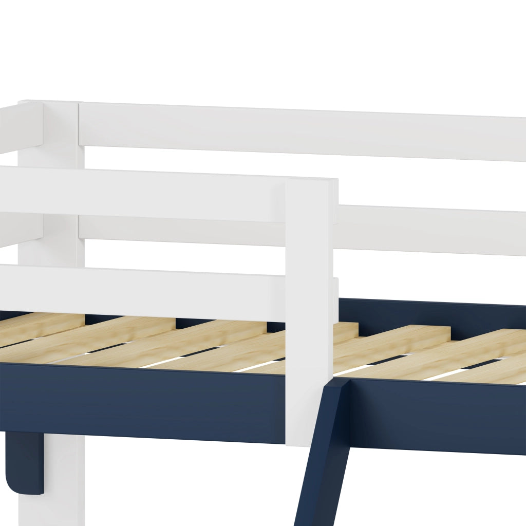 Letto a soppalco per bambini 90x200 cm in legno massello di pino, letto per bambini con sistema anticaduta, scaletta fissa e tavolino contenitore, ret
