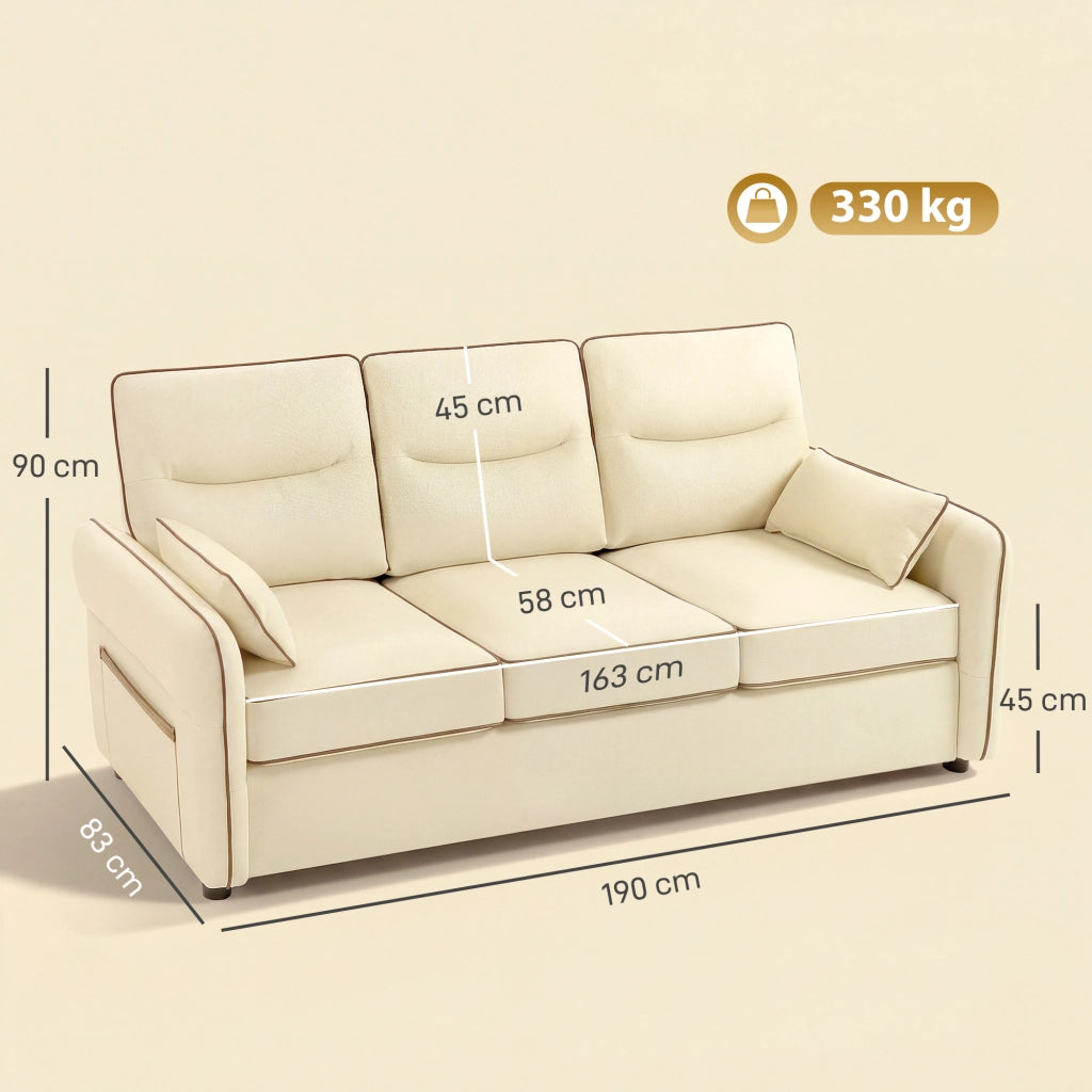 Divano 3 Posti in Similpelle Imbottito con 2 Cuscini ¨C Xylo ¨C 190x83x90 cm Beige