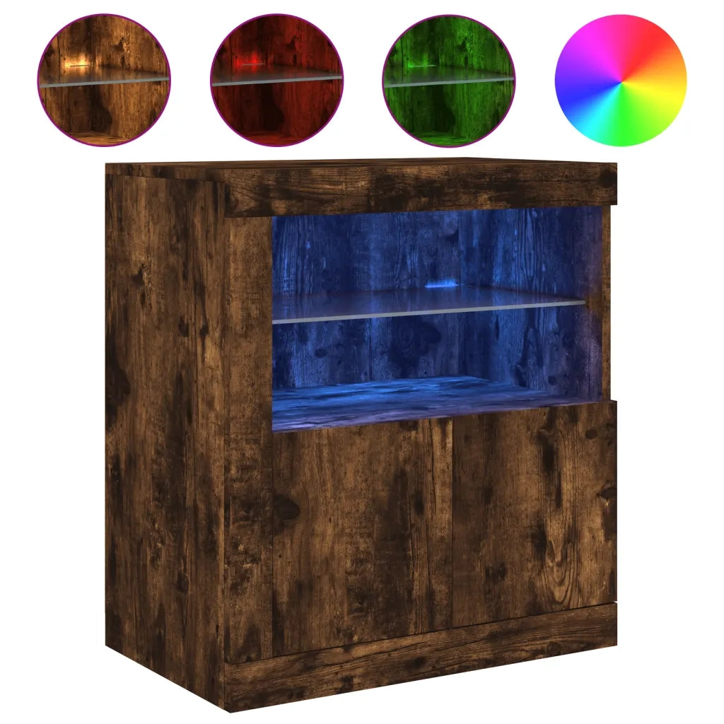 Credenza | Madia | Buffet da pranzo | Armadio da pranzo con Luci LED Rovere Fumo 60,5x37x67 cm