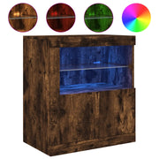 Credenza | Madia | Buffet da pranzo | Armadio da pranzo con Luci LED Rovere Fumo 60,5x37x67 cm