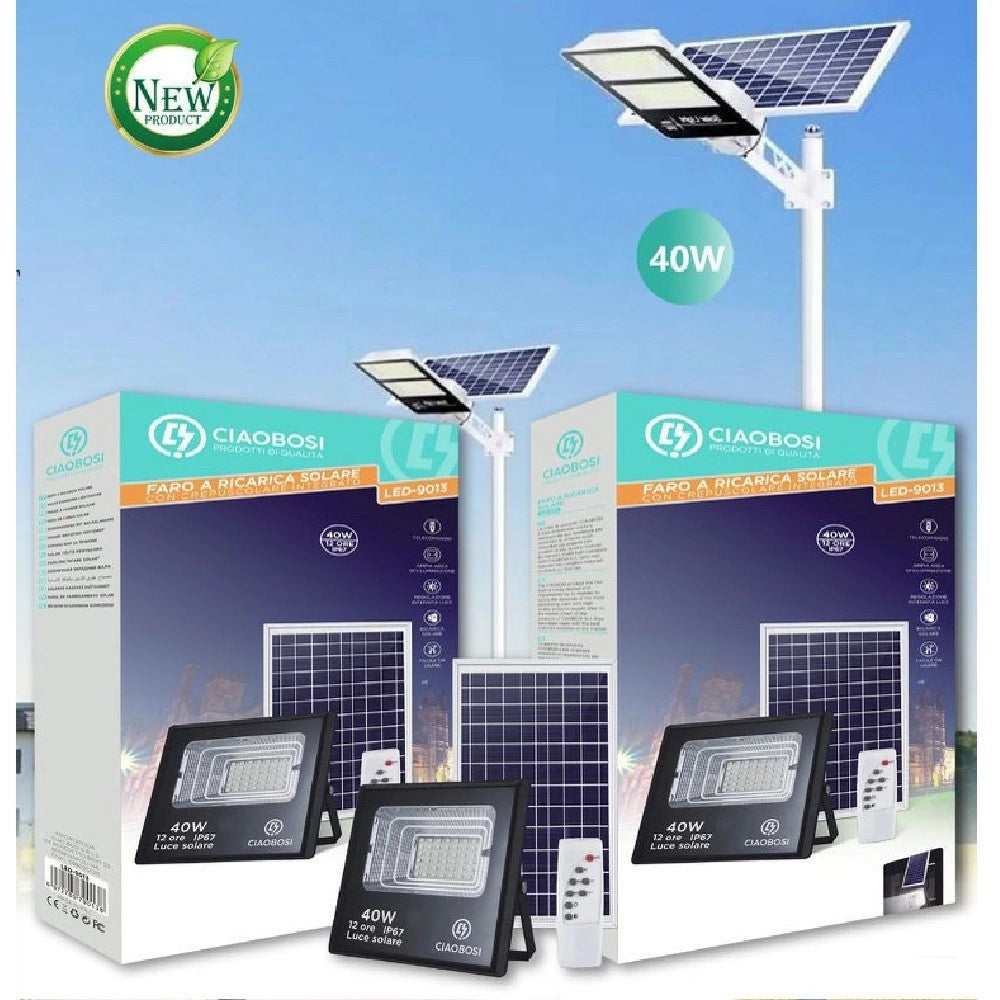 Trade Shop - Faro Faretto Led Pannello Solare Fotovoltaico 40w Con Crepuscolare Ip67 Led-9013 -