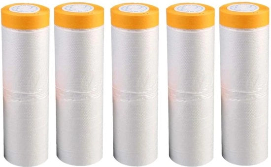Foglia di protezione trasparente a 5 rulli - Foglia di protezione con nastro di tessuto - Foglia di verniciatura autoadesiva - Nastro di mascheratura UV-resistente - 55 cm x 20 m Foglia di protezione