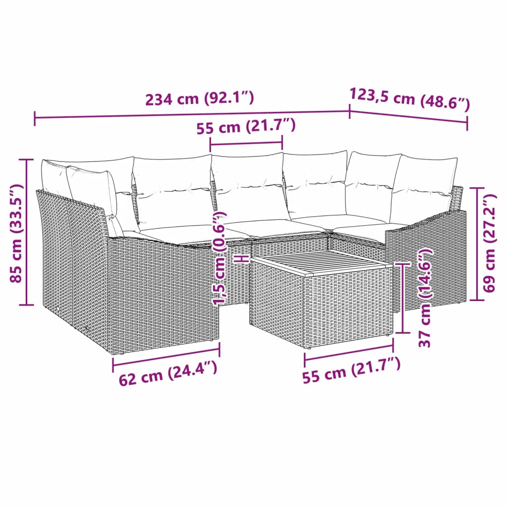 Set Divano da Giardino con cuscino 7 pcs Nero polyrattan 3347788