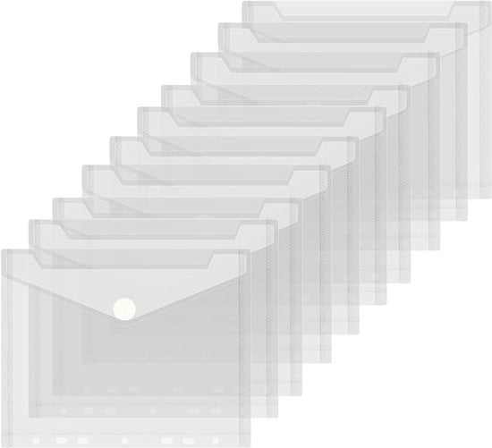 Pacchetto di 10 buste per documenti A5, cartellino archiviazione, cartellone trasparente per documenti A5, busta impermeabile in polipropilene per ufficio, scuola e casa, 22,5 cm x 18 cm