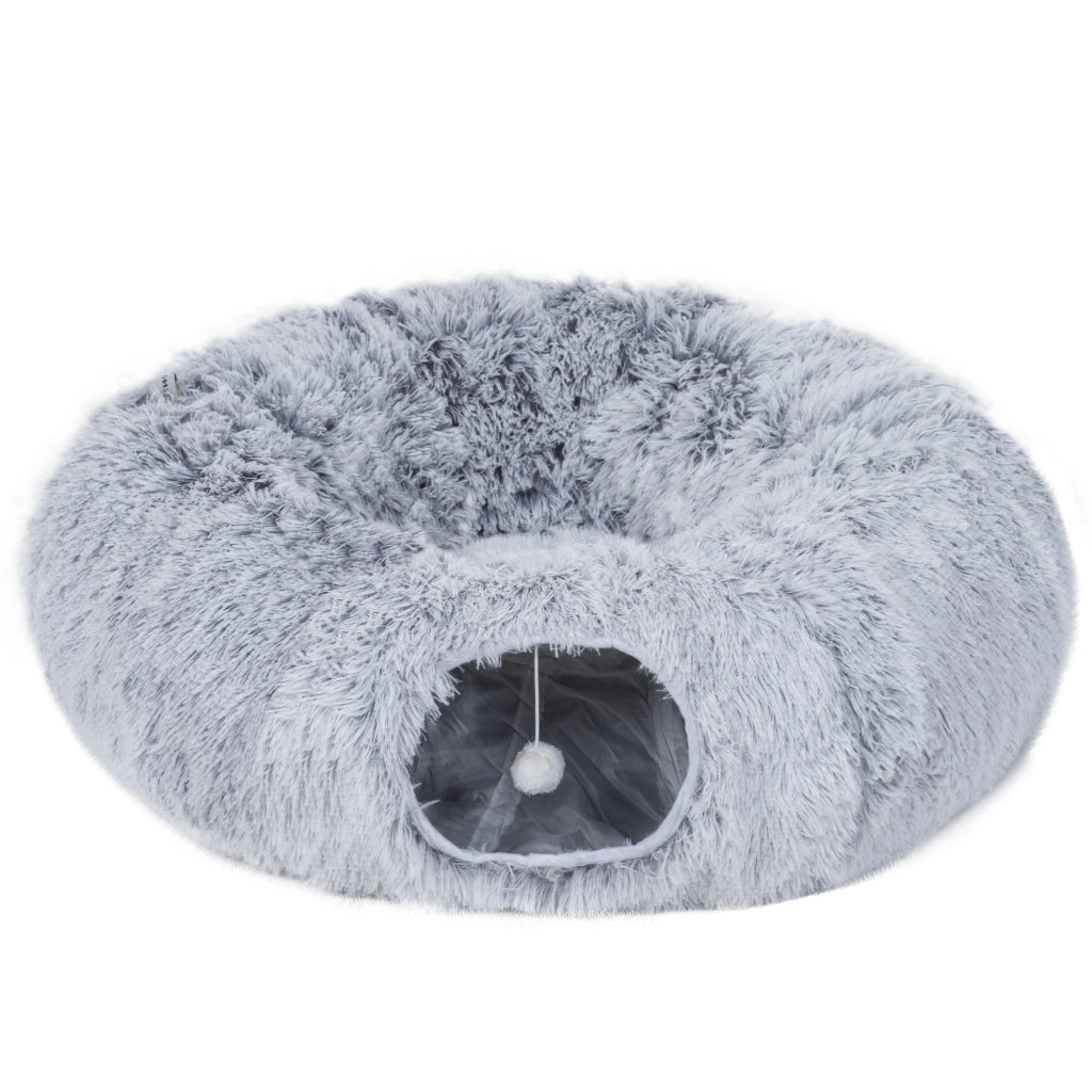 Tunnel per Gatti con Cuccia Donut e Cuscino Rotondo Lavabile ¨C Xylo ¨C 90x80x27cm Grigio Chiaro