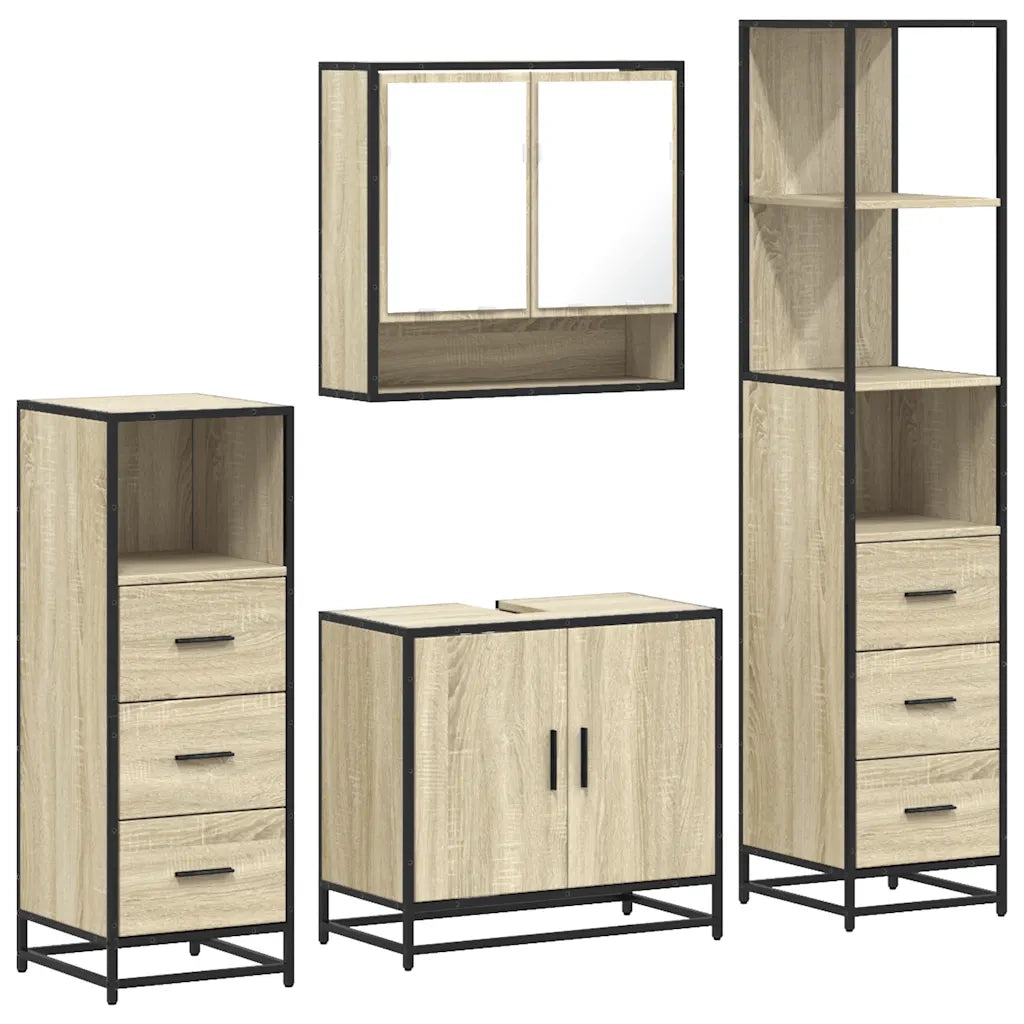 Set Mobili da Bagno 4 pz Rovere Sonoma in Legno Multistrato