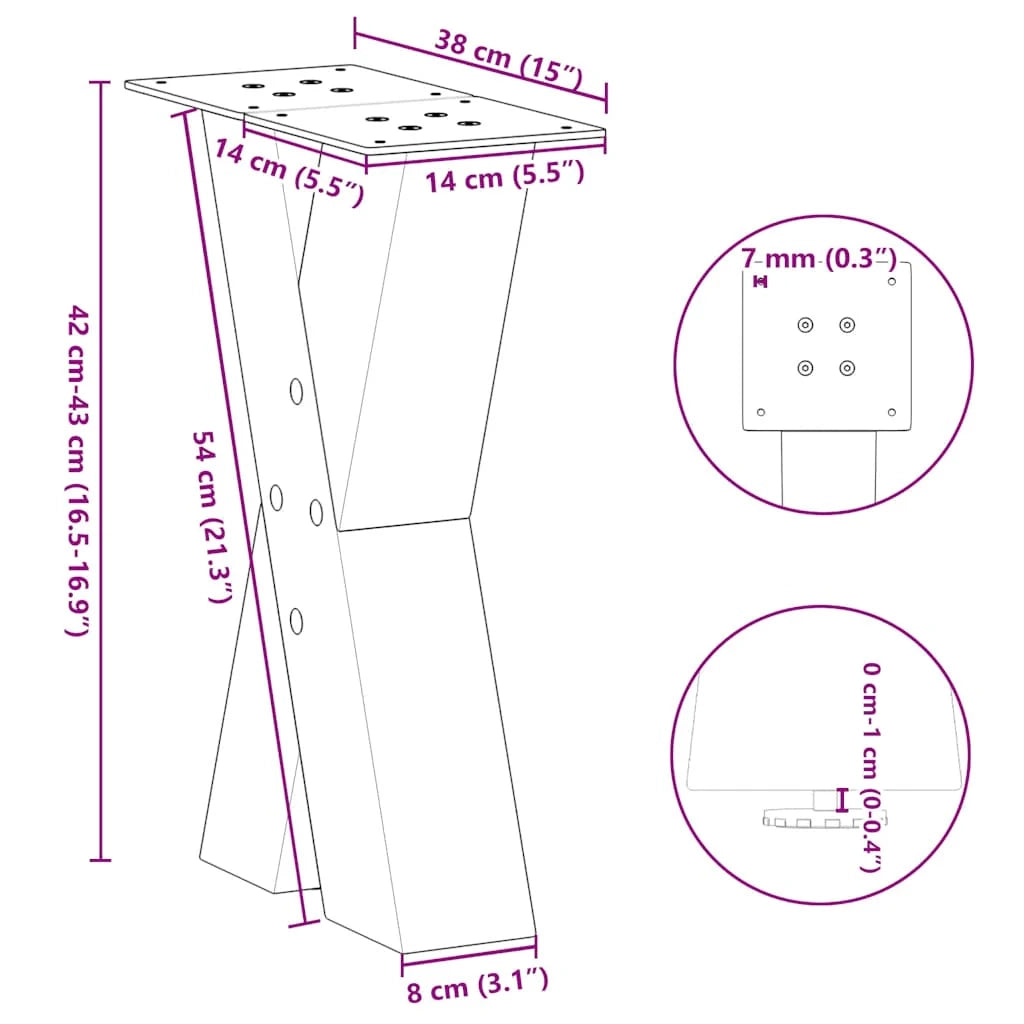 Set di 2 gambe regolabili per tavolino da caffè a forma di X 38 x 42 cm design moderno linee pulite acciaio antracite 02_0057226