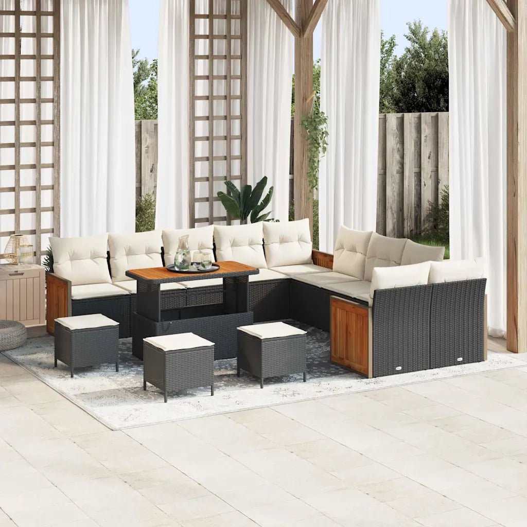 Set Divano da Giardino 18 pcs Nero e Crema polyrattan