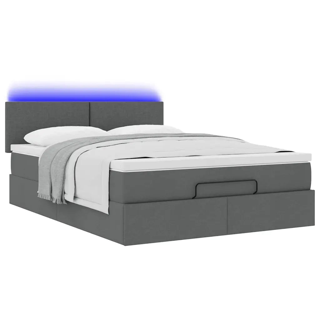 Pouf Letto con Materasso e LED Grigio Scuro 140x200 cm 3312230