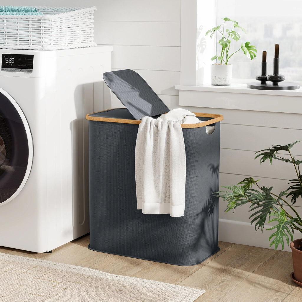 Cesto portabiancheria pieghevole doppio 80L con coperchio ¨C Xylo ¨C grigio