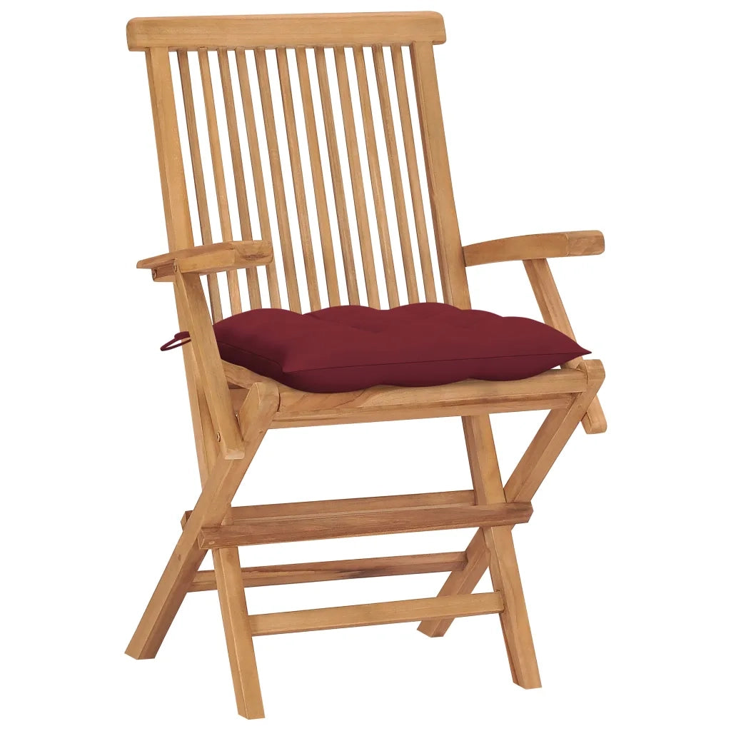 Sedie Giardino con Cuscini Rosso Vino 4 pz | Sedie da Esterno Legno Massello Teak