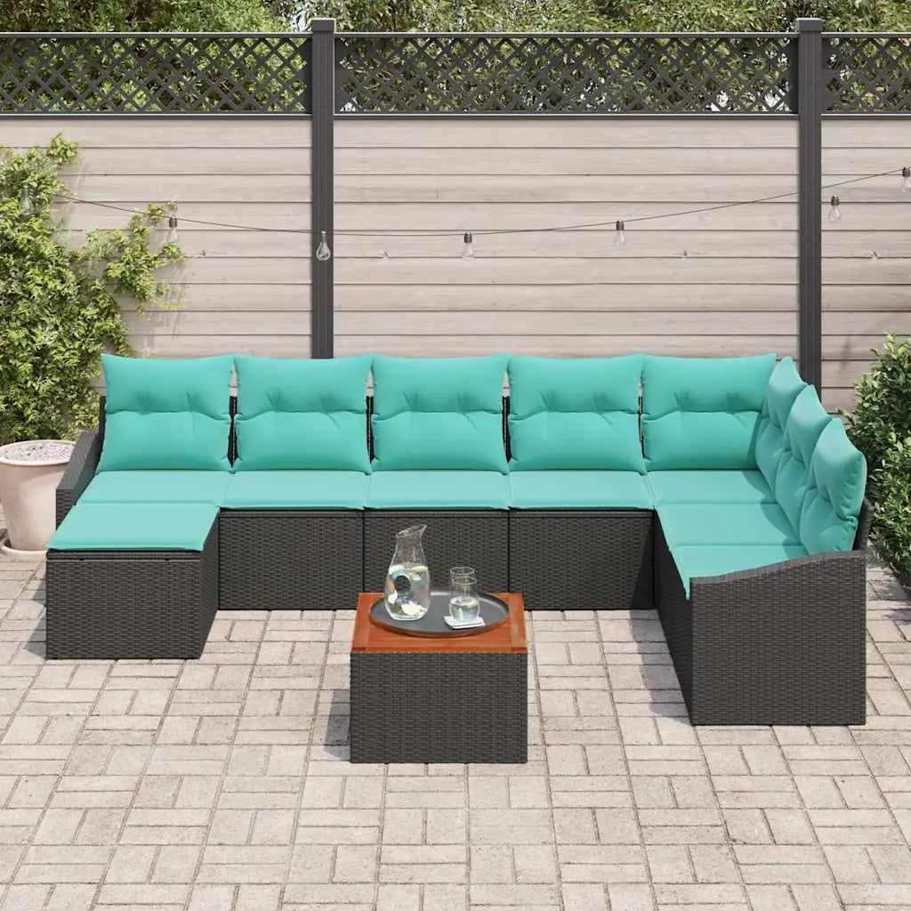 Set Divano da Giardino con cuscino 9 pcs Nero polyrattan 3347872