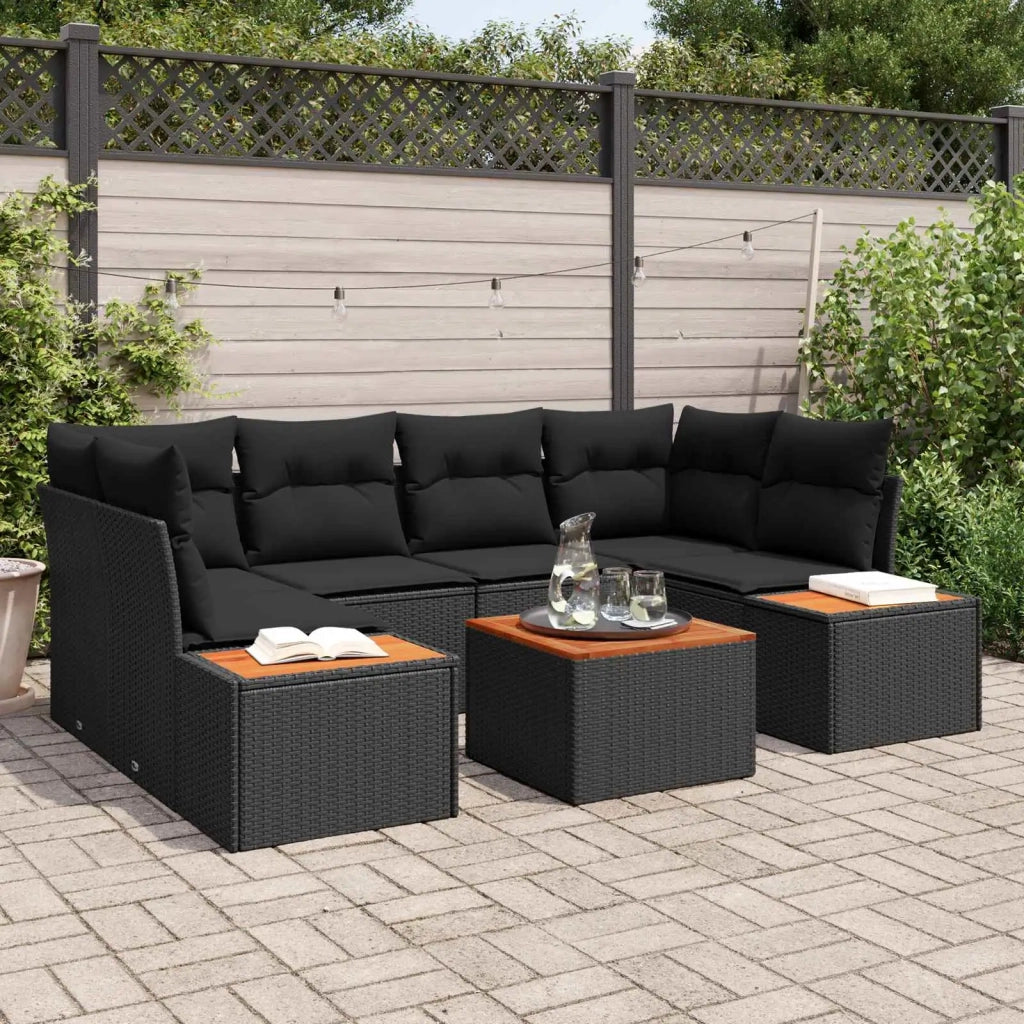 Set Divano da Giardino con cuscino 6 pcs Nero Poly Rattan