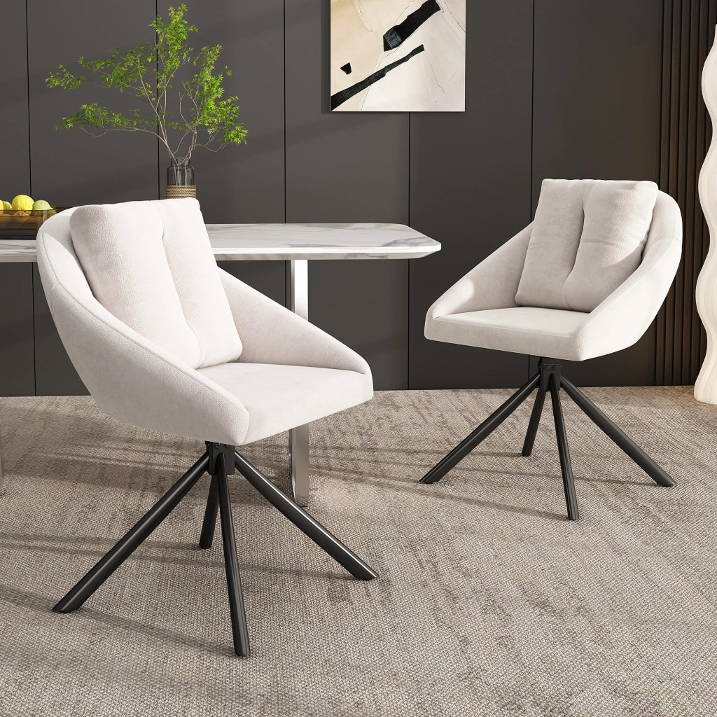 Sedia da pranzo girevole in velluto con supporto ergonomico e base in metallo per casa e ufficio beige 4 pezzi