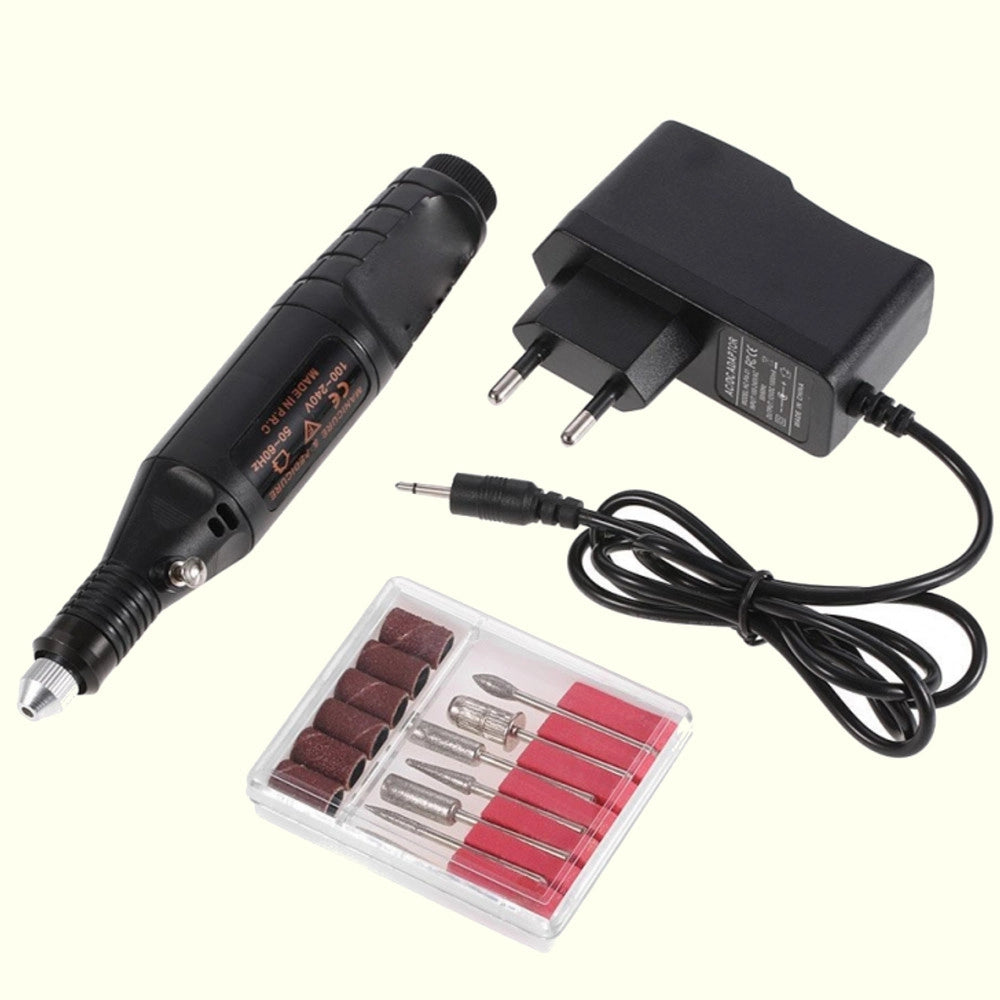 Trade Shop - Penna Fresa Compatta Unghie Con Set Punte Manicure Portatile Professionale -