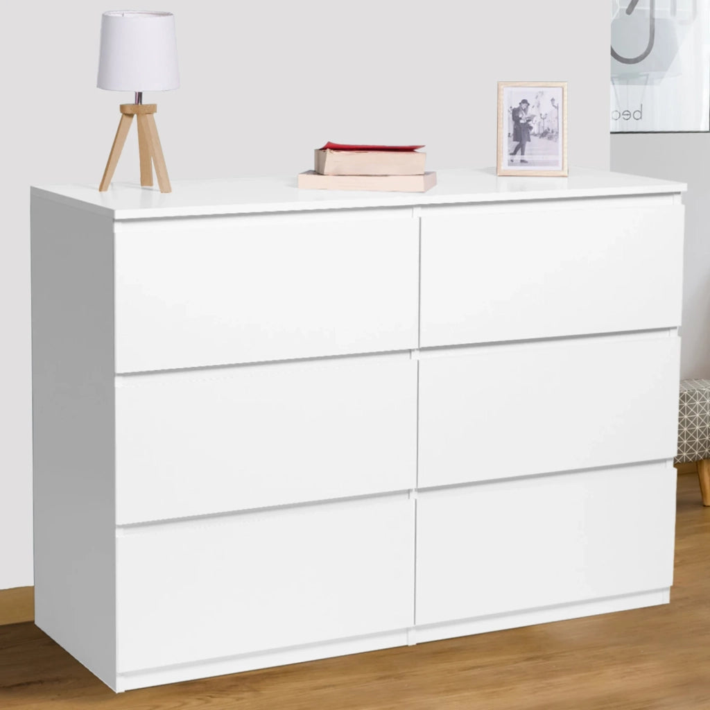 IDMarket - TOMI Cassettone a 6 cassetti da 110 cm in legno bianco