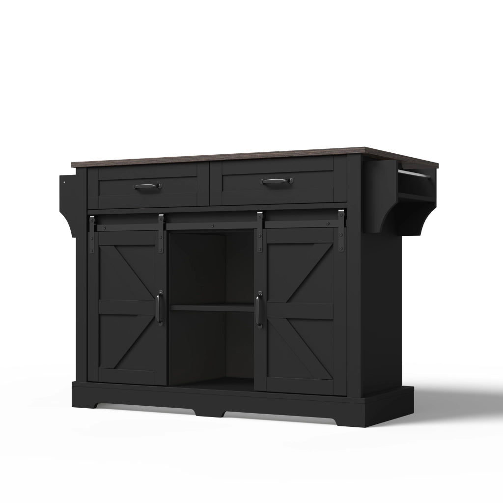 Isola cucina pieghevole - Zephmum- 120¡Á45(70)¡Á91 cm, nero, stile fienile con ante scorrevoli e cassetti