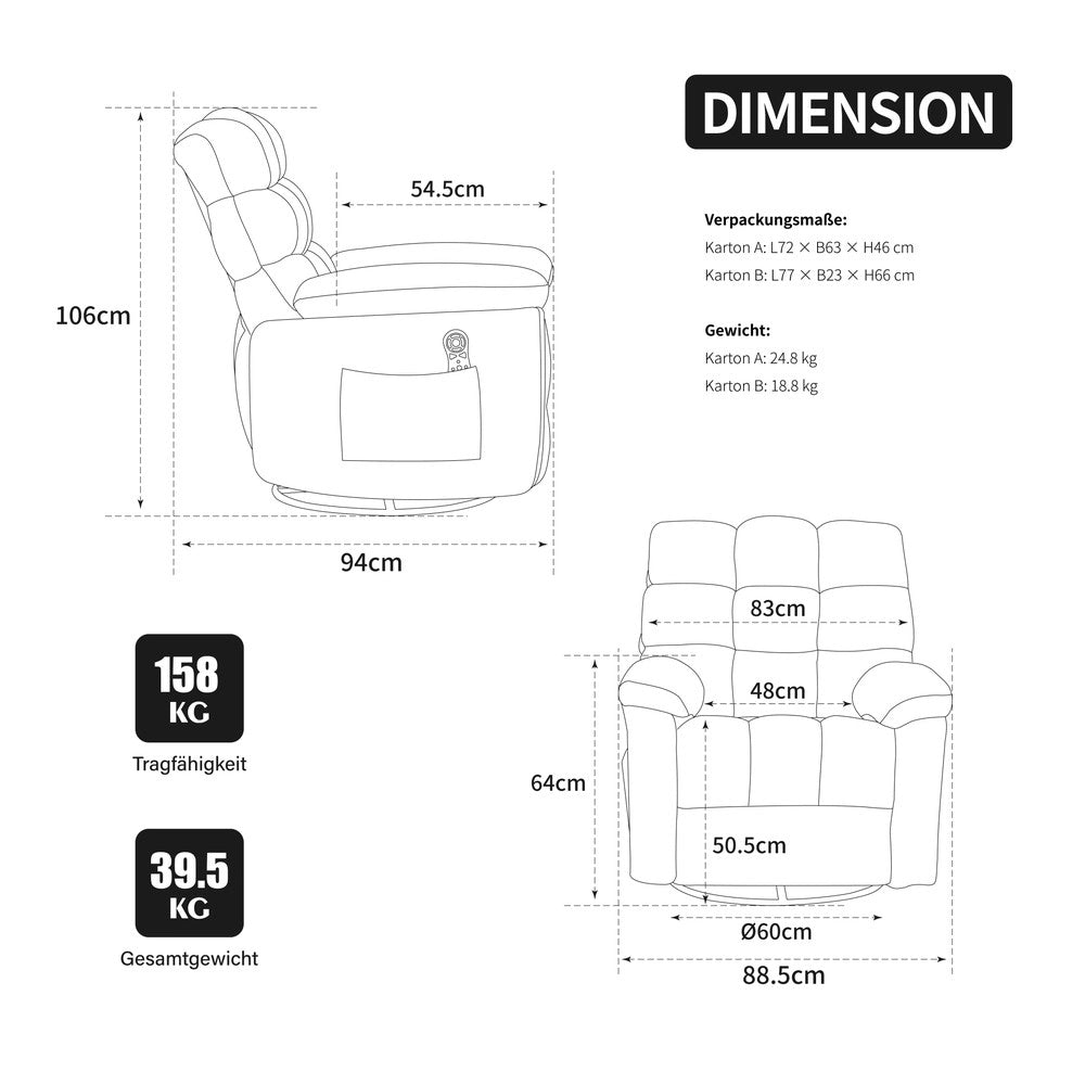 Poltrona Relax Elettrica Girevole 360¡ã con Massaggio, Riscaldamento e Poggiapiedi ¨C MINIMAL ¨C Beige Chiaro