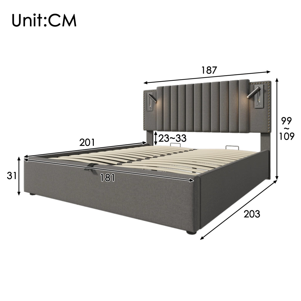 letto imbottito cotone grigio 180x200 cm