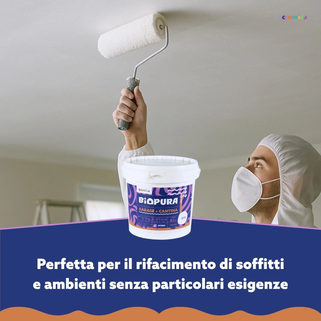Pittura murale traspirante interni garage cantina linea biopura cromika *** formato 5 lt, confezione 1