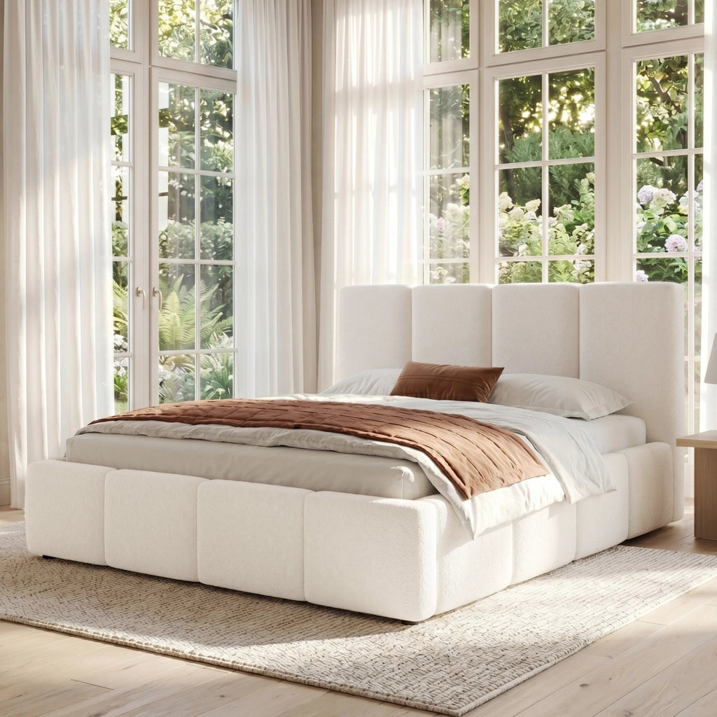 letto imbottito bouclé beige 180 x 200 cm