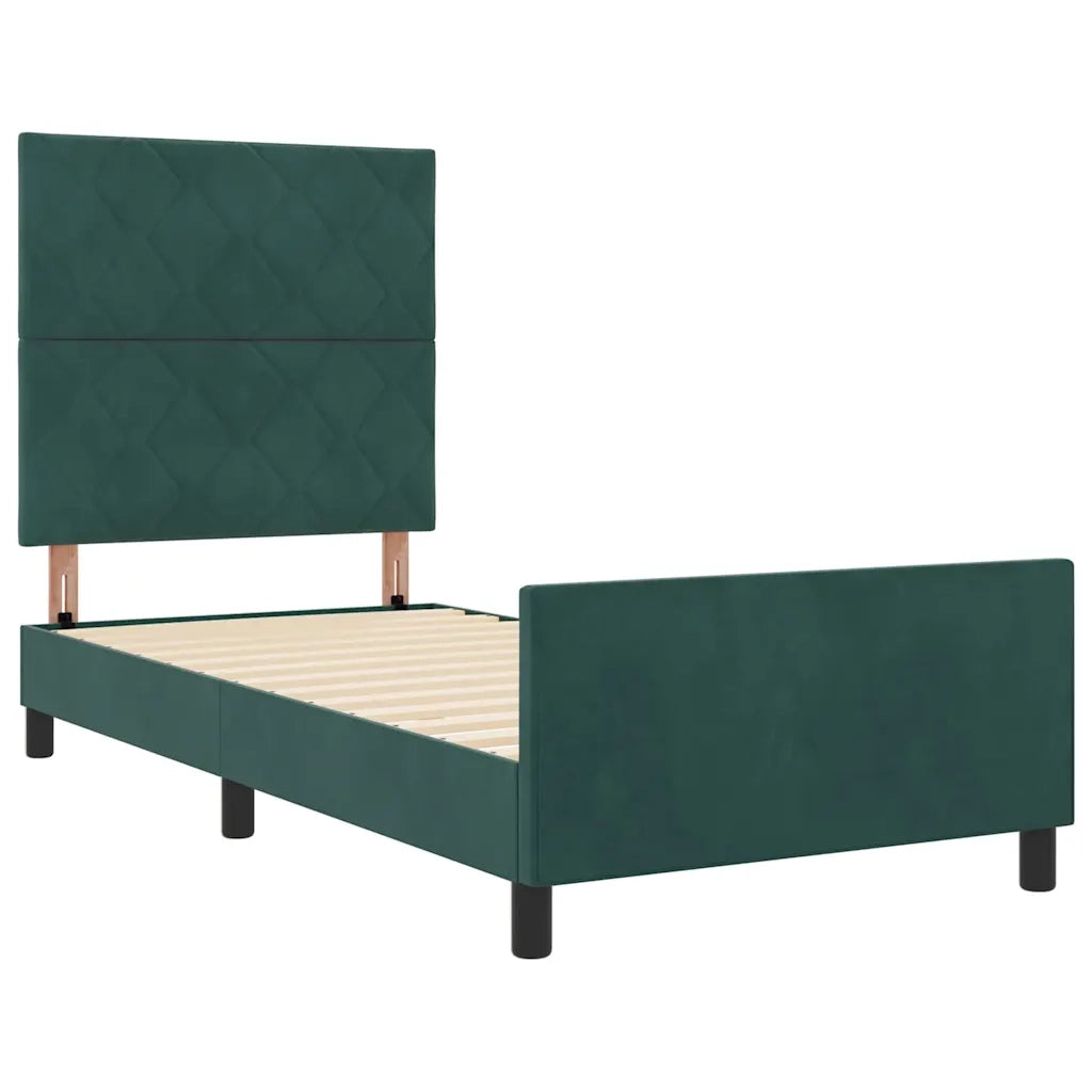 Letto a molle con testiera Verde Scuro 90 x 200 cm Velluto
