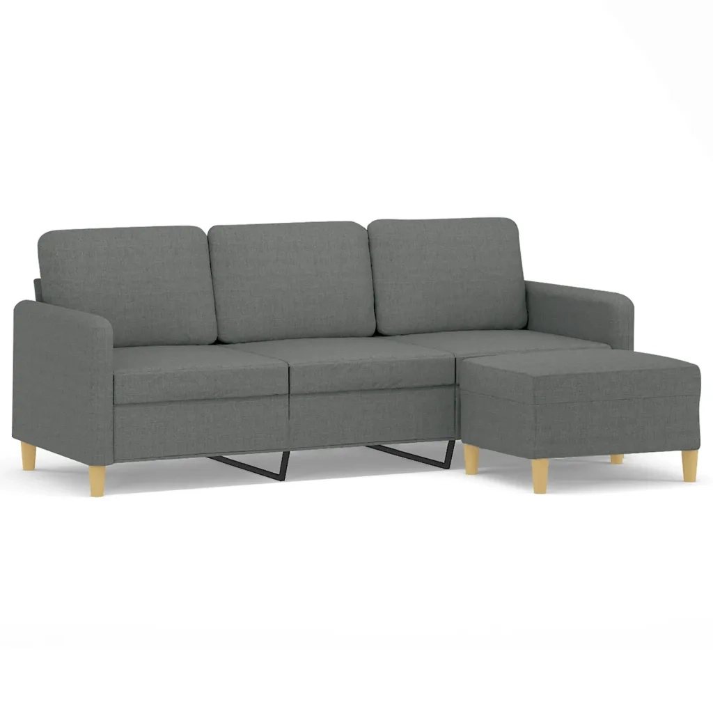 Divano | Divano da soggiorno | Sofa a 3 Posti con Poggiapiedi Grigio Scuro 180cm in Tessuto