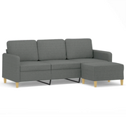 Divano | Divano da soggiorno | Sofa a 3 Posti con Poggiapiedi Grigio Scuro 180cm in Tessuto