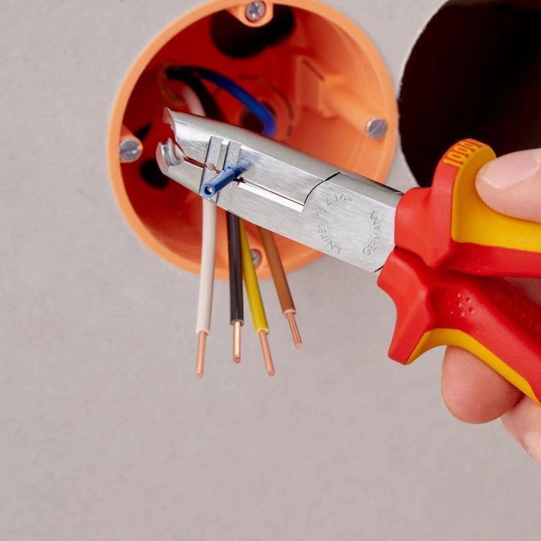 KNIPEX 13 46 165 Spelacavi Multifunzione con Tagliente Circolare e Tronchese Laterale colore Rosso Giallo