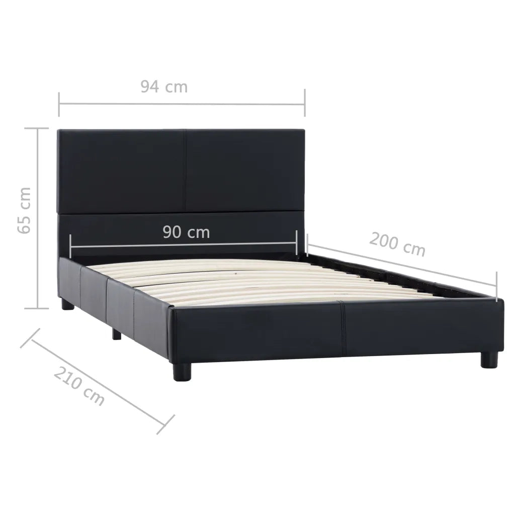 Letto singolo | Letto per adulti | Giroletto Nero in Similpelle 90x200 cm