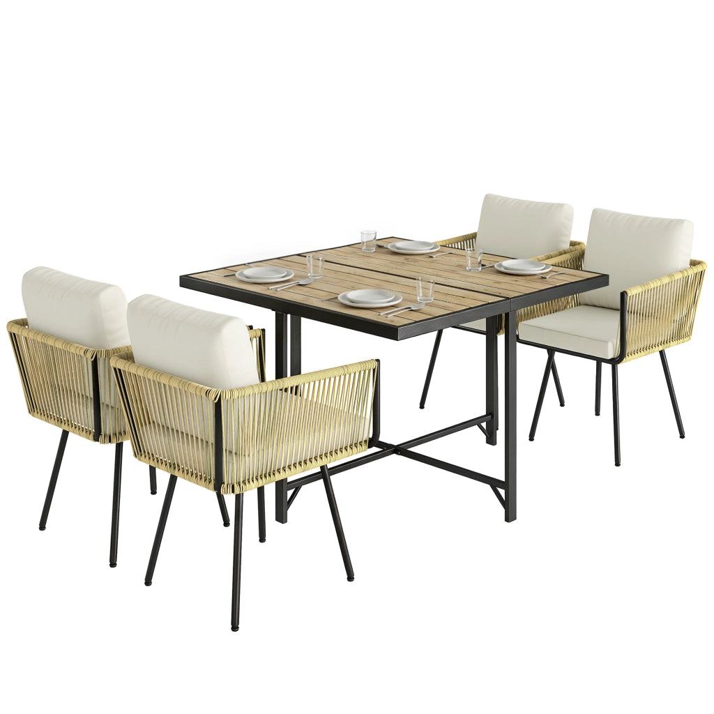 Set da Giardino 5 Pezzi con Tavolo in Legno-Plastica