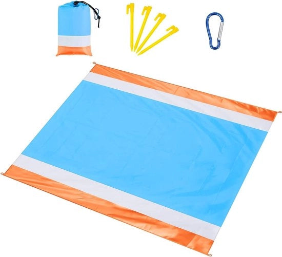 Ombrello da Spiaggia Extra Grande, Impermeabile e Antiscivolo 210x200cm - Tenda da Sdraiata per 5-8 Persone - Matrimoniale Leggero e Ripiegabile per Viaggi, Campeggio, Picnic, Escursioni - Blu Arancione
