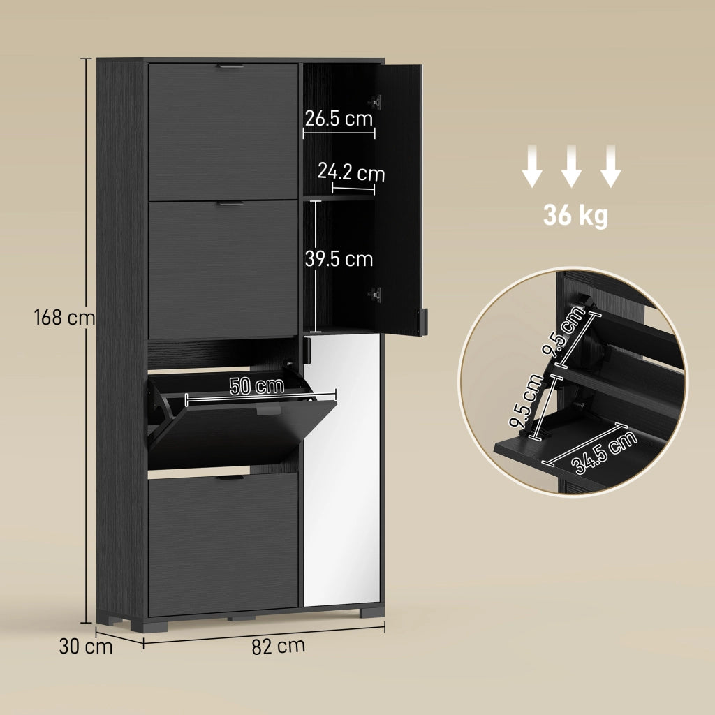 Scarpiera con Specchio e Cassetti ¨C Minimal ¨C Nero 16 Paia