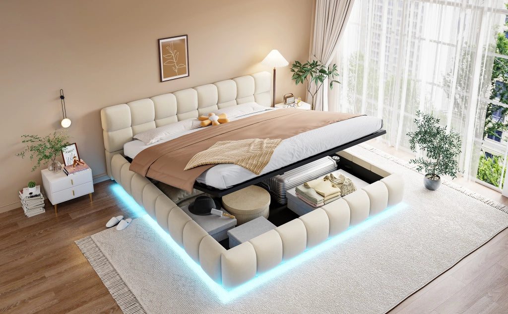 letto imbottito velluto beige 180 x 200 cm