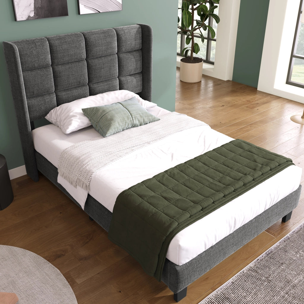 Letto Singolo Imbottito con Testiera e Rete a Doghe ¨C MINIMAL ¨C Grigio, 90x200