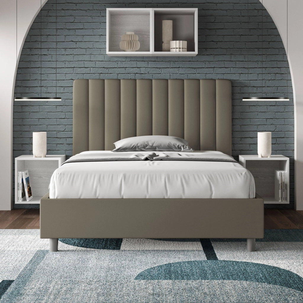 BS COM Letto una piazza e mezza contenitore imbottito 120x200 similpelle cappuccino