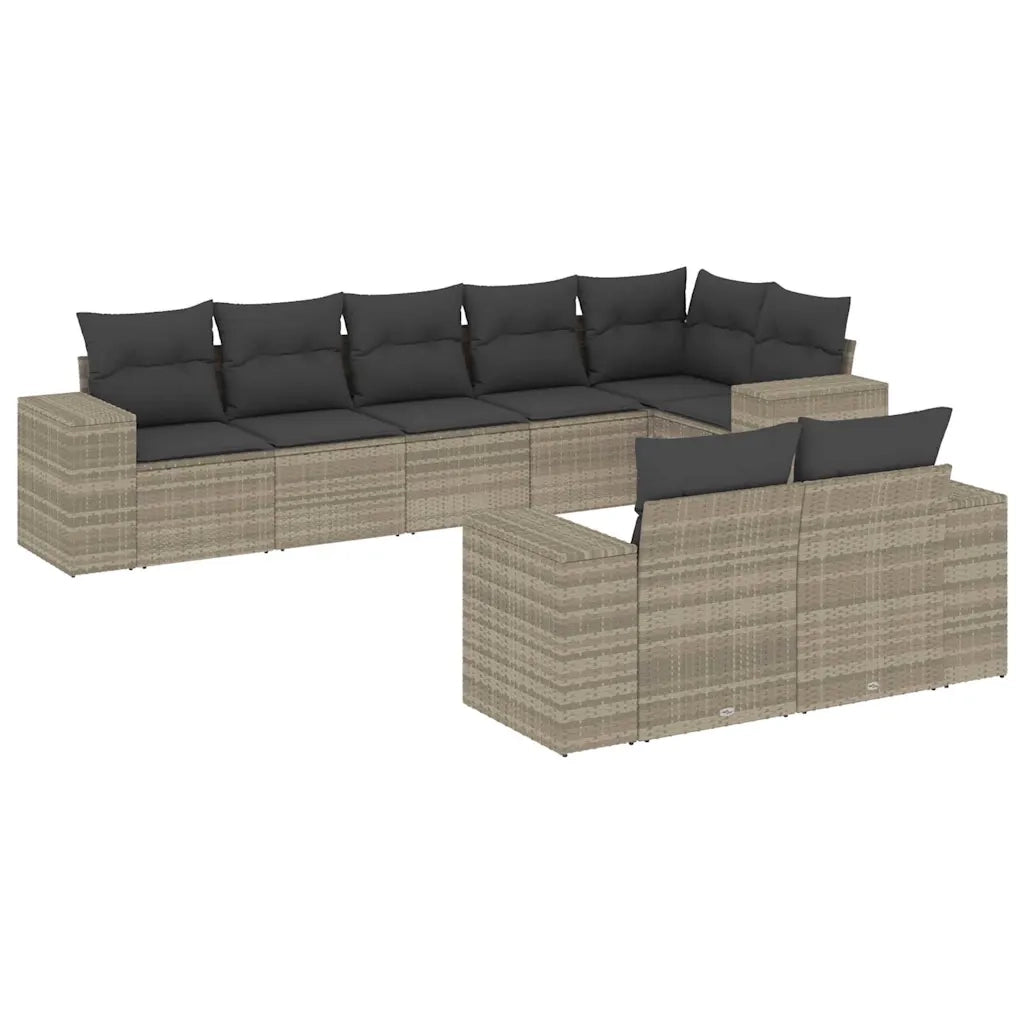 Set Divano da Giardino 8pz con Cuscini Grigio Chiaro Polyrattan
