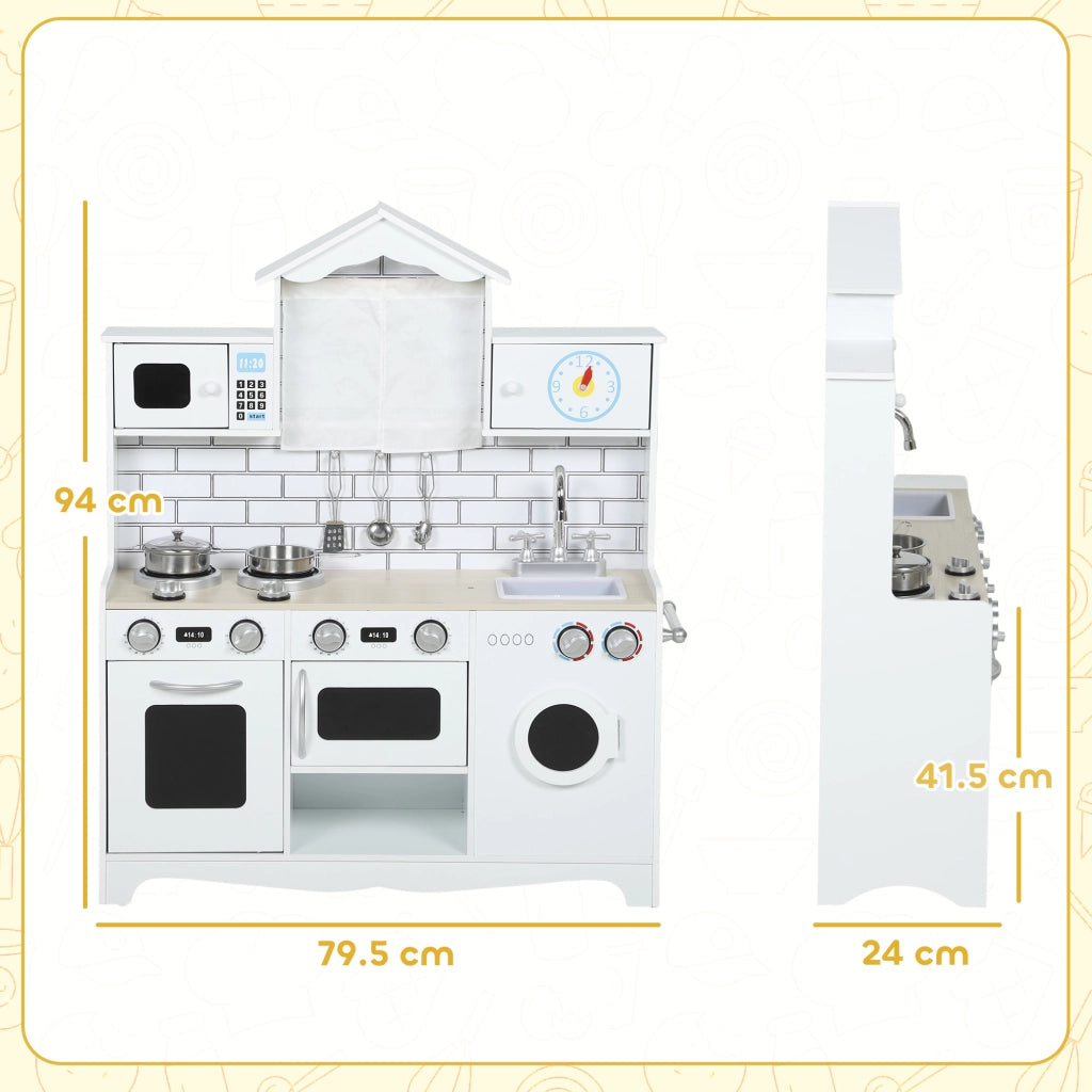 Cucina Giocattolo in Legno per Bambini con Accessori e Lavandino ¨C Minimal ¨C Bianco