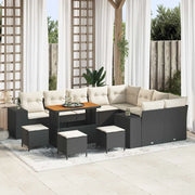 Set Divano da Giardino con cuscino 13 pcs Nero polyrattan
