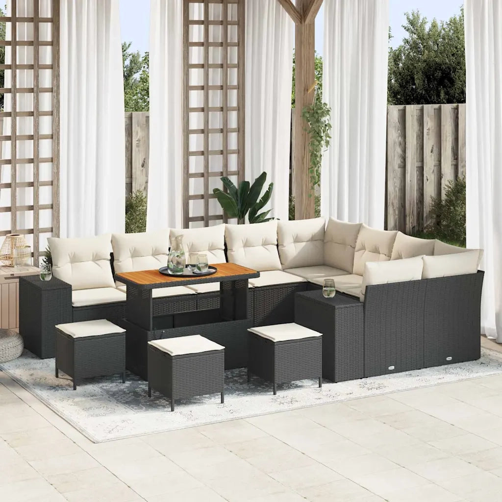 Set Divano da Giardino con cuscino 13 pcs Nero polyrattan