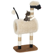 Tiragraffi per Gatti a Forma di Pecora ¨C Xylo ¨C con Palo, Tunnel e Giocattoli, 98cm, Beige Chiaro