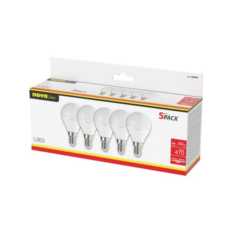 NOVA LAMPADA LED SFERETTA E14 6W 3000K PZ.5- 1,0 pz