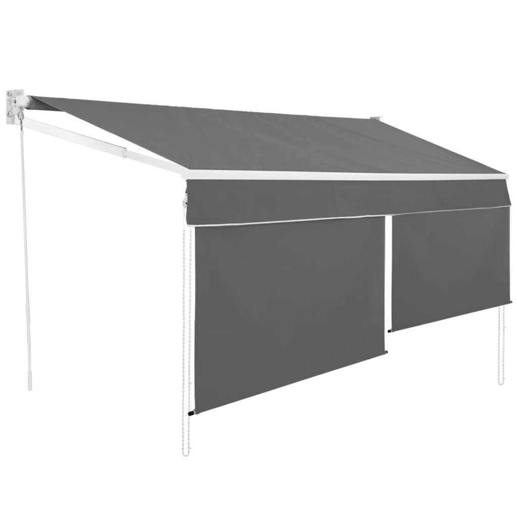 IDMarket - Toldo manual 3,95x3 M gris antracita con faldón H.1,40 M